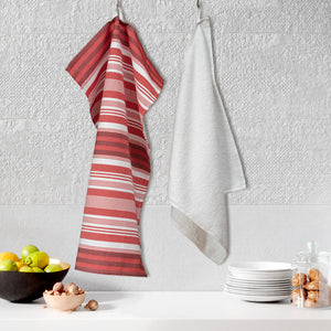 Abrir la imagen en la presentación de diapositivas, paños de cocina LISTAS + LISO rojo set de 2

